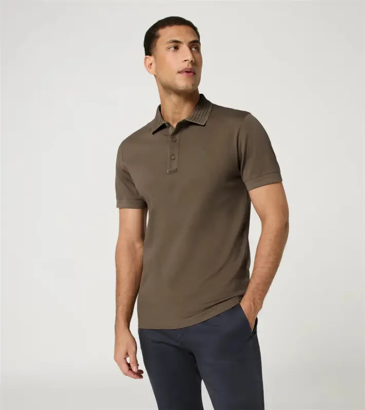 PORSCHE DESIGN TecFlex Polo Tričko bavlněné z piké s límečkem a knoflíkovou légou v hnědé camelka