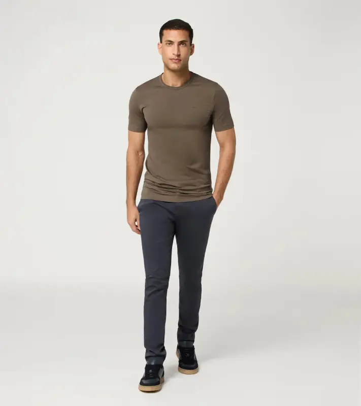 PORSCHE DESIGN Crew Neck T-Shirt Tričko bavlněné elastické s kulatým výstřihem v hnědé camelka