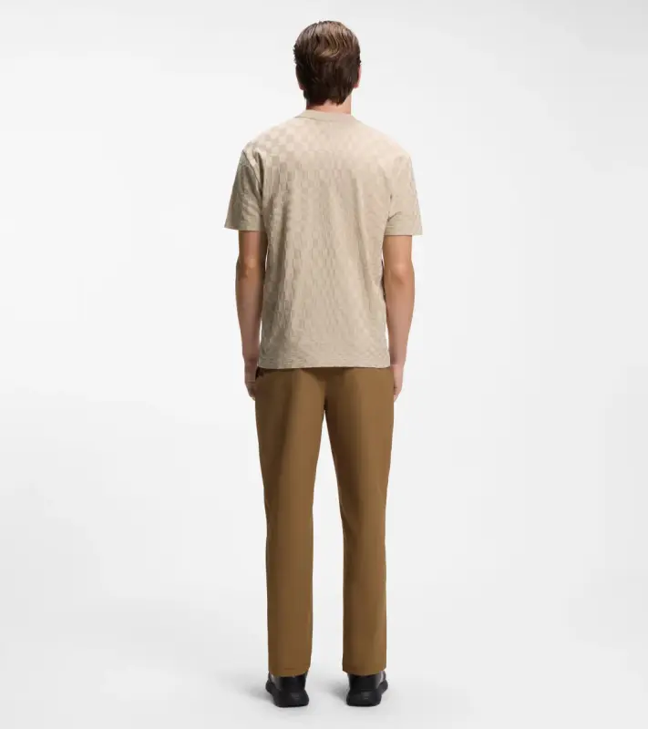 PORSCHE DESIGN Cotton T-shirt with Pascha pattern Porsche x BOSS Tričko sportovně laděné s výstřihem ke krku béžové s grafikou a žakárovým vzorem