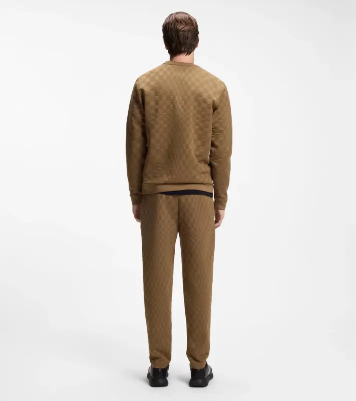 PORSCHE DESIGN Sweatshirt with Pascha Check Jacquard Porsche x BOSS Svetr mikina se žakárovým vzorem šachovnice a vycentrovaným reliéfním logem v hnědé camelka