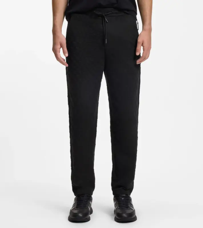 PORSCHE DESIGN Tracksuit Bottoms with Pascha Pattern Porsche x BOSS  Kalhoty volnočasové sportovní se žakárovým vzorem šachovnice v černé