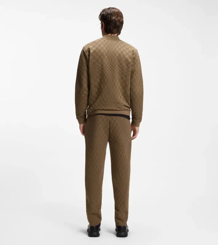 PORSCHE DESIGN Zip-up Sweatshirt with Pascha-check Jacquard Porsche x BOSS Svetr mikina na zip se žakárovým vzorem šachovnice a reliéfním logem v hnědé camelce