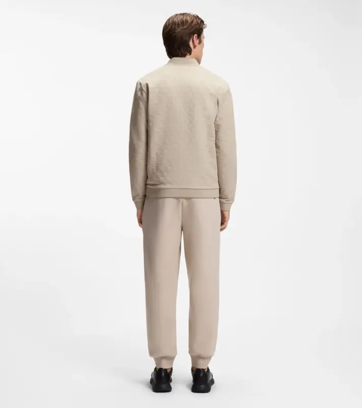 PORSCHE DESIGN Zip-up Sweatshirt with Pascha-check Jacquard Porsche x BOSS Svetr mikina na zip se žakárovým vzorem šachovnice a reliéfním logem v béžové