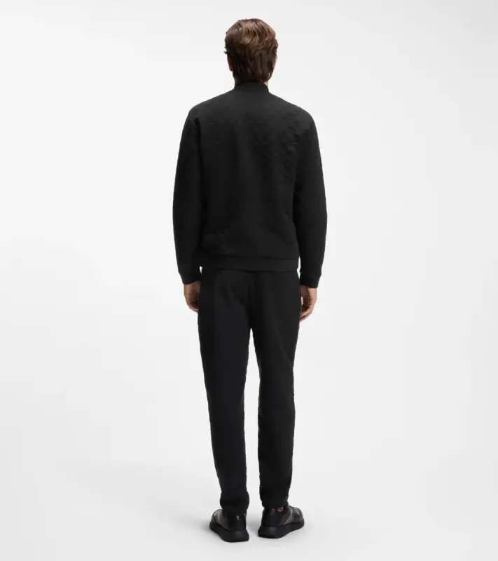 PORSCHE DESIGN Zip-up Sweatshirt with Pascha-check Jacquard Porsche x BOSS Svetr mikina na zip se žakárovým vzorem šachovnice a reliéfním logem v černé