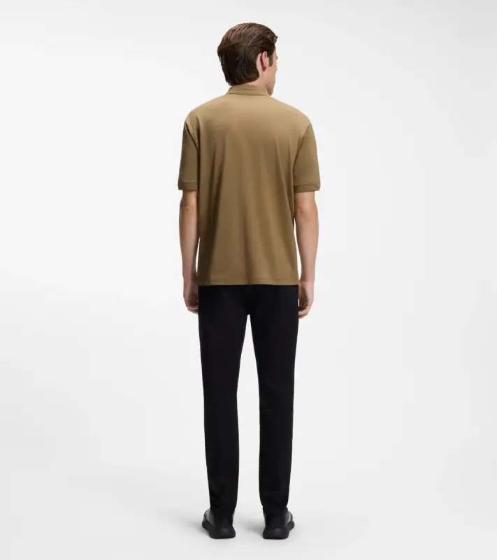 PORSCHE DESIGN Polo Shirt with gloss branding Porsche x BOSS  Polokošile tričko s límečkem a knoflíčky s reliéfní grafikou hnědá camelka