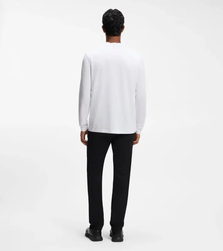 PORSCHE DESIGN Long-sleeved T-shirt with gloss logo Porsche x BOSS Tričko s dlouhým rukávem sportovně laděné s výstřihem ke krku bílé s grafikou