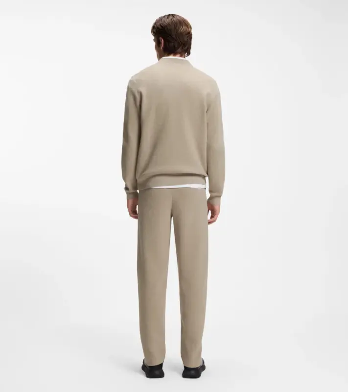 PORSCHE DESIGN Zip-up Cardigan with logo Porsche x BOSS Svetr rozepínací kardigan žakárový s reliéfním logem v béžové