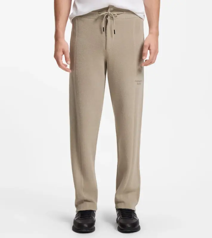 PORSCHE DESIGN Tracksuit Bottoms with contrast details Porsche x BOSS Kalhoty volnočasové sportovní s reliéfním logem a výraznými detaily v béžové