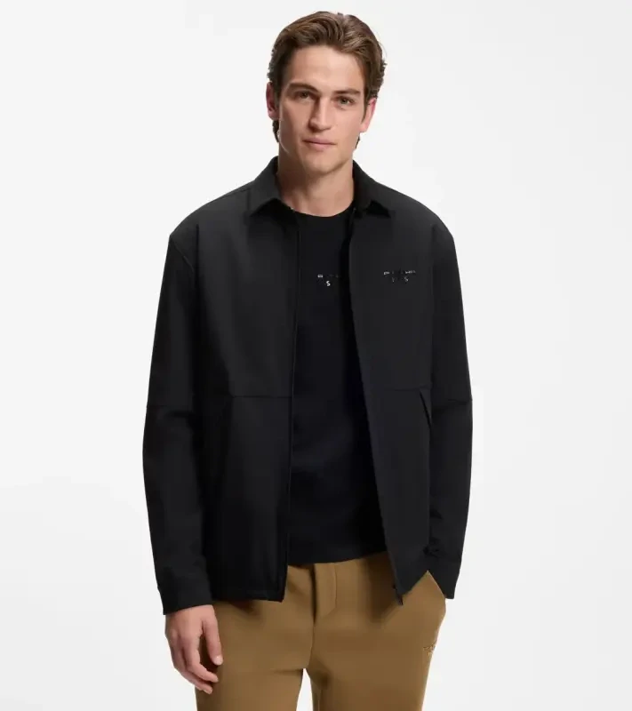 PORSCHE DESIGN Relaxed-fit overshirt with light padding Porsche x BOSS Bundokošile s lehkým zateplením s reliéfním logem černá