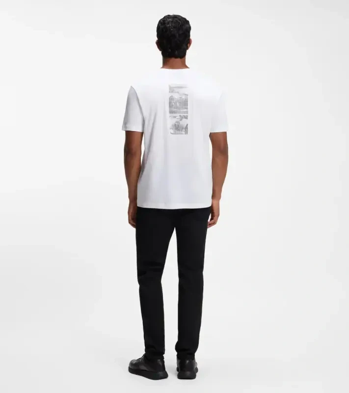 PORSCHE DESIGN Mercerised-cotton T-shirt with gloss logo Porsche x BOSS Tričko z mercerované bavlny s potiskem na zádech a reliéfním logem bílá