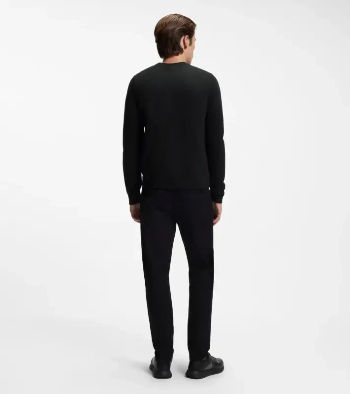 PORSCHE DESIGN Sweater with Ottoman-structured panels Porsche x BOSS Svetr z merina sportovně laděný s výstřihem ke krku s reliéfní grafikou v černé