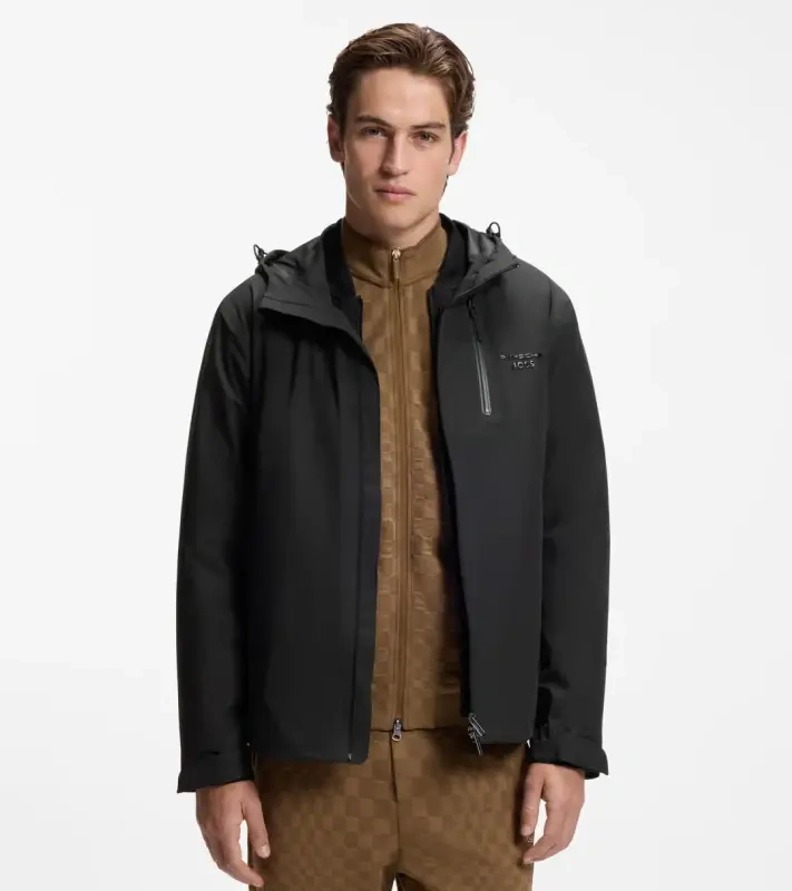 PORSCHE DESIGN Three-in-one jacket Porsche x BOSS  Bunda lehká bomberka ve třech variantách s reliéfním logem černá