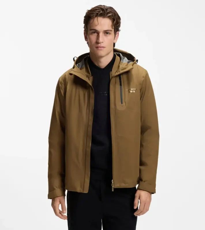 PORSCHE DESIGN Three-in-one jacket Porsche x BOSS Bunda lehká bomberka ve třech variantách s reliéfním logem hnědá camelka