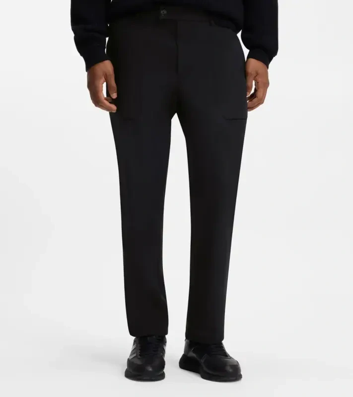 PORSCHE DESIGN Regular-fit Trousers in stretch fabric Porsche x BOSS Kalhoty neformální i volnočasové s reliéfním logem mírně strečové černé