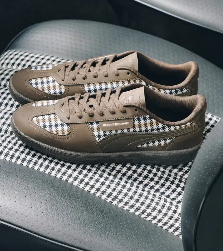 PORSCHE DESIGN 911 Pepita Palermo Sneakers Obuv volnočasová sportovní v retro stylu kostkovaná hnědobílá