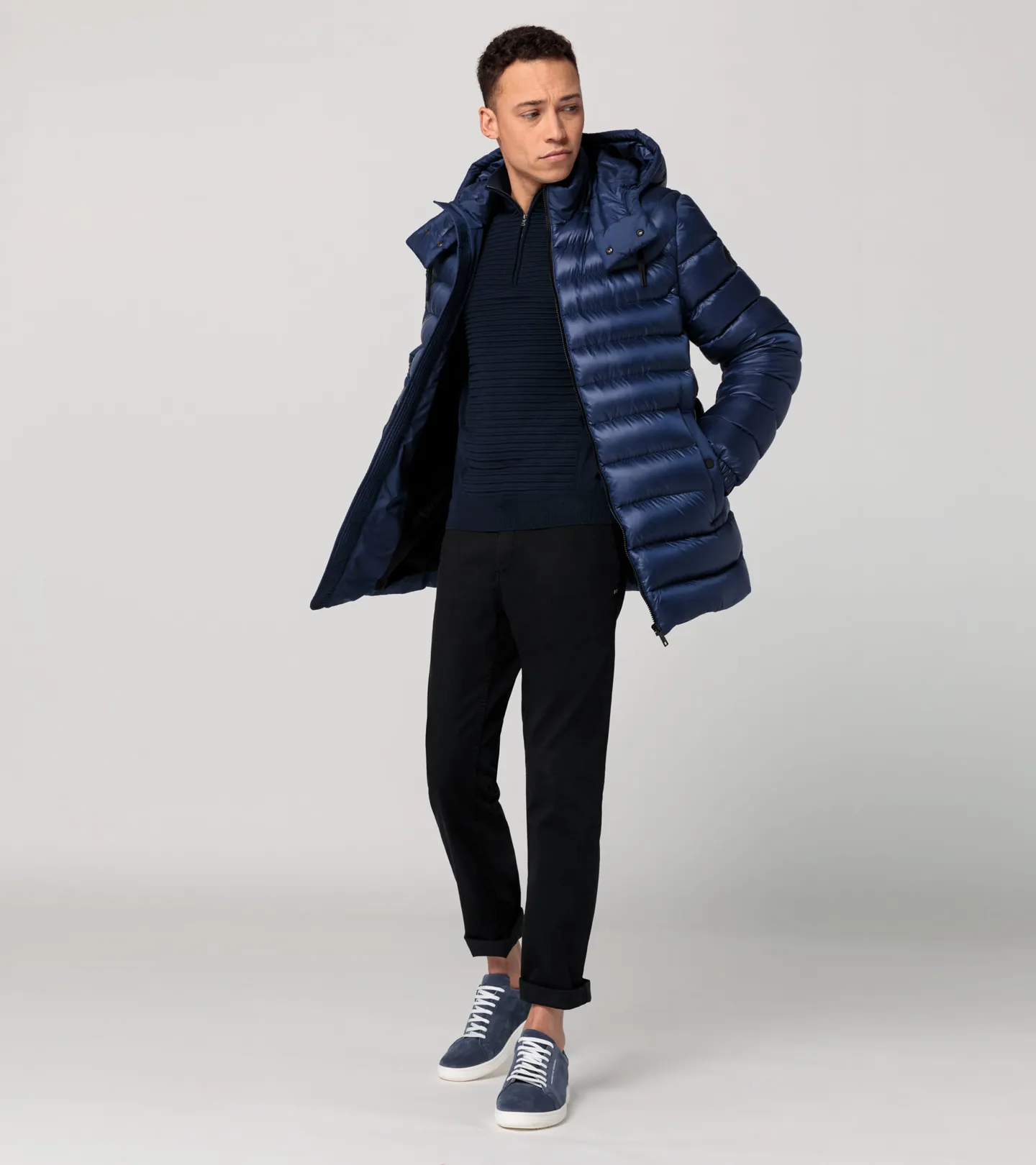 PORSCHE DESIGN Lightweight puffer parka Bunda delší prošívaná odlehčená tmavě modrá