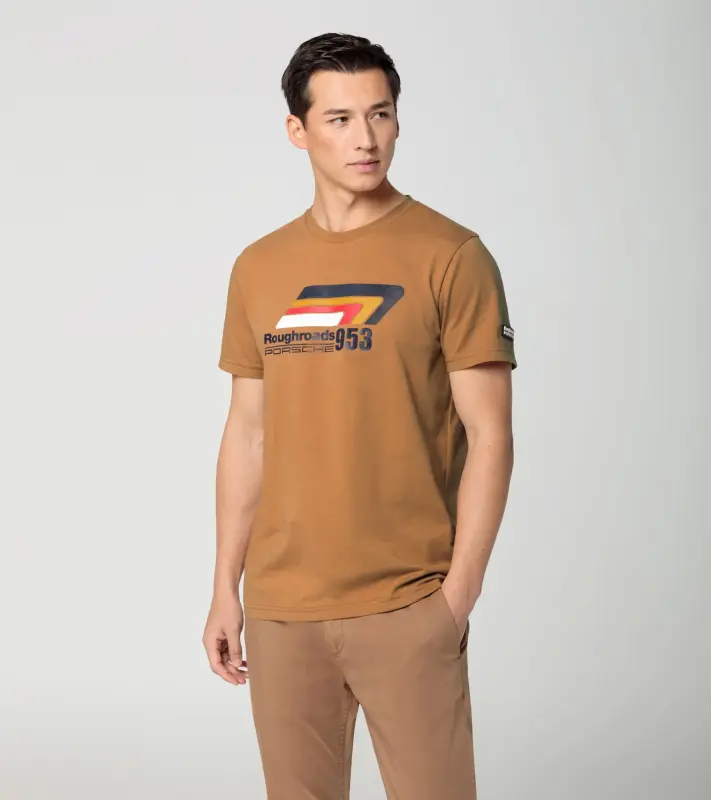 PORSCHE T-Shirt Unisex Roughroads Tričko s kulatým výstřihem a potiskem Porsche 953 pískově hnědá 