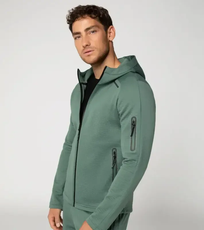 PORSCHE DESIGN Hooded sweat jacket Bunda Mikina pro volný čas na zip s kapucí eukalyptová zelená