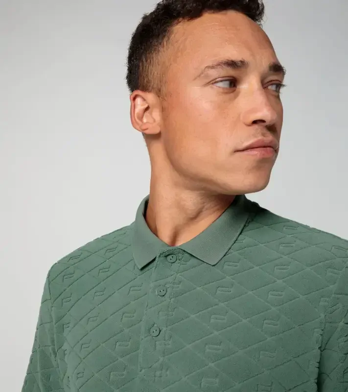 PORSCHE DESIGN Summer polo Polokošile tričko s límečkem a knoflíky s reliéfním vzorem eukalyptová zelená