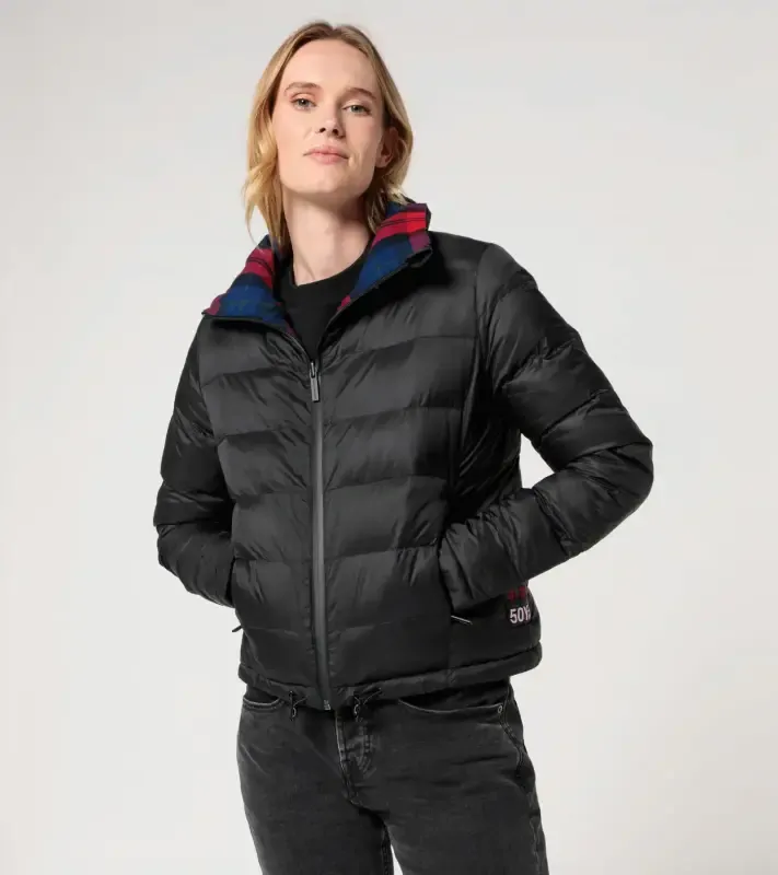 PORSCHE Reversible women's jacket Turbo No. 1 Bunda dámská oboustranná kostkovaná a černá