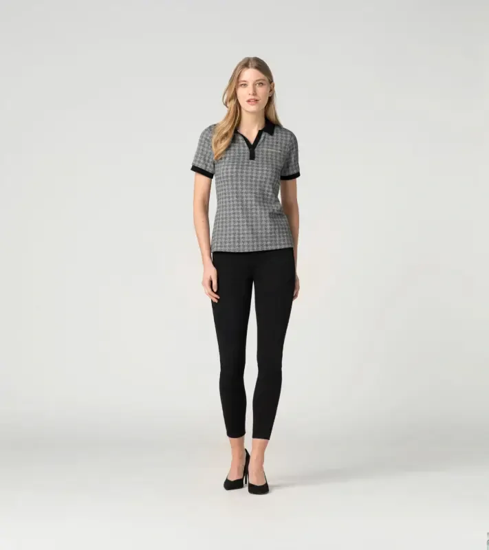 PORSCHE Women's Polo shirt Heritage Polokošile tričko dámské  se vzorem pepito černobílá