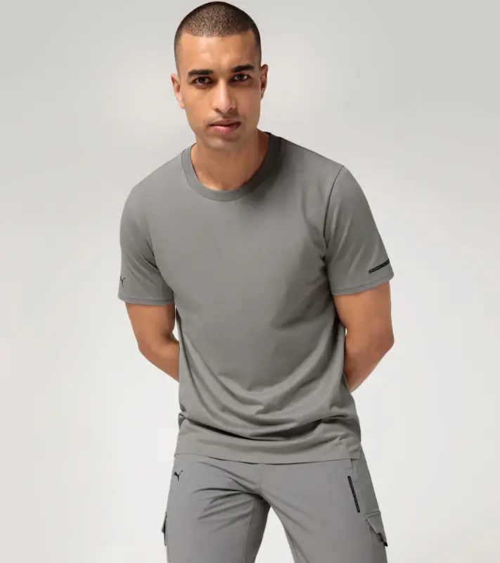 PORSCHE DESIGN Essential T-shirt Tričko sportovní s kulatým výstřihem a logem šedá