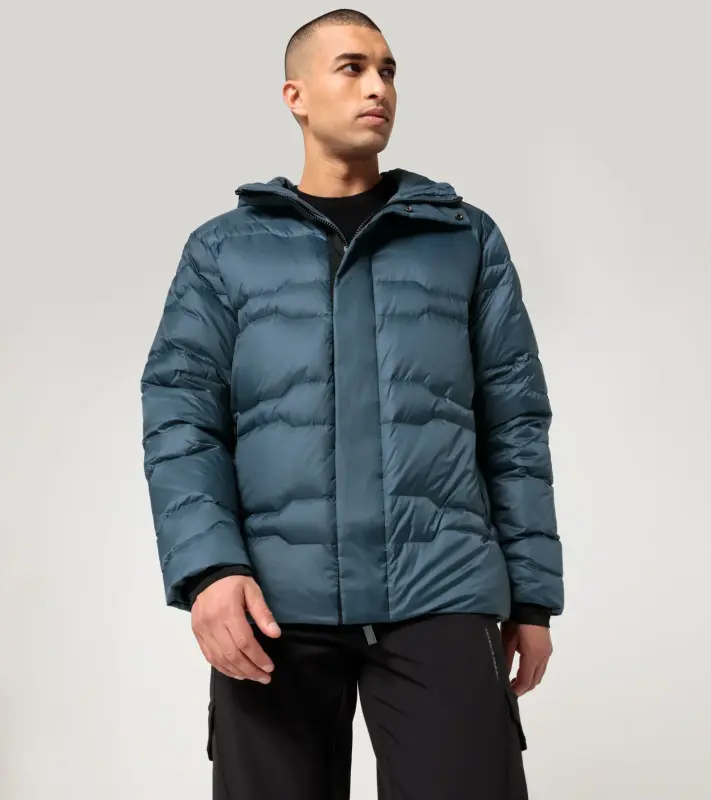 PORSCHE DESIGN Padded Jacket Bunda odlehčená prošívaná s kapucí modrošedá