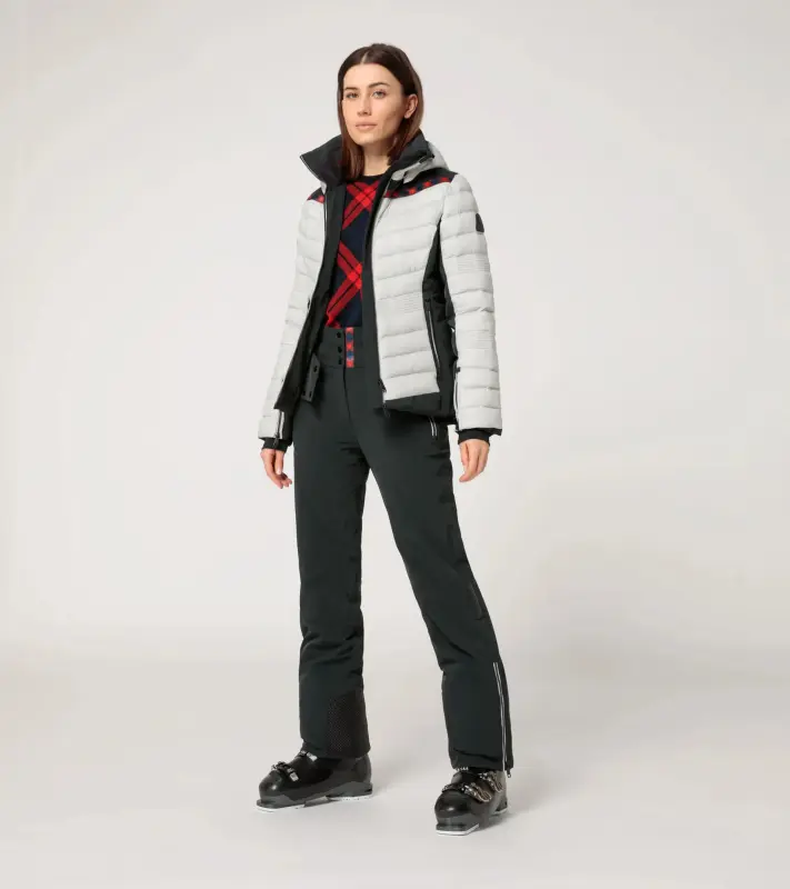 PORSCHE HEAD Women's Ski Jacket Turbo No. 1 Bunda lyžařská dámská s odnímatelnou kapucí alpská bílá s kostkovanými motivy