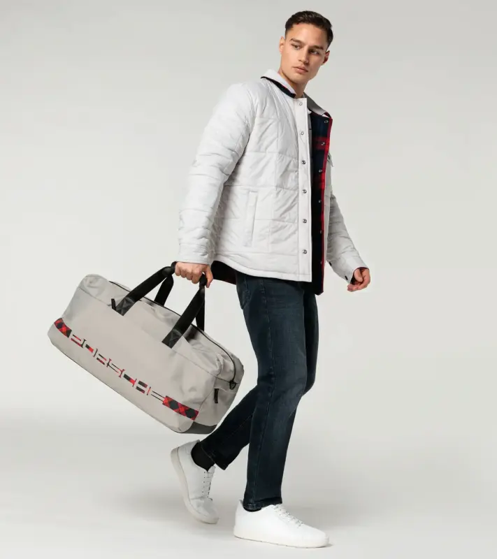 PORSCHE Travel bag Turbo No. 1 Taška cestovní sportovní ledovcová šedá s kostkovanými detaily