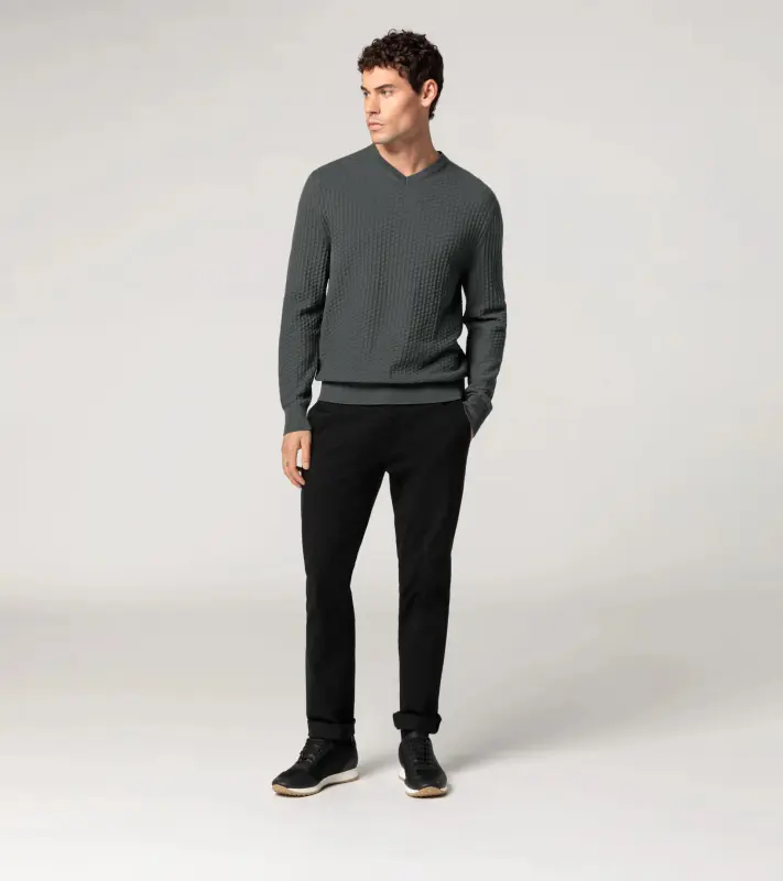 PORSCHE DESIGN Jacquard Sweater Svetr společenský žakárový se vzorem antracitová šedá