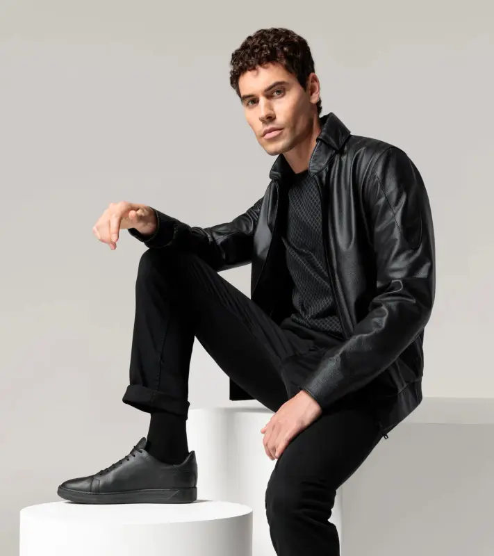 PORSCHE DESIGN Cabrio Leather Jacket Bunda kožená s odnímatelným límcem a podšívkou černá