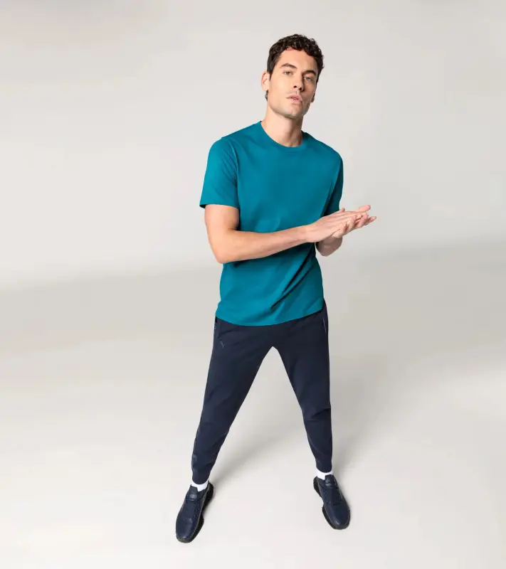 PORSCHE DESIGN T-shirt Essential Tričko volnočasové sportovní s kulatým výstřihem a logem modrá