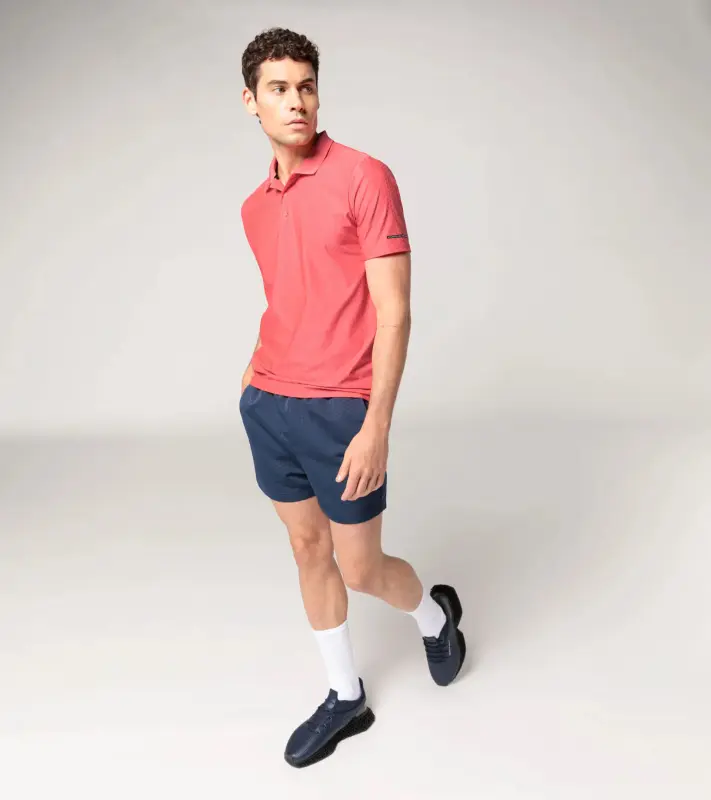 PORSCHE DESIGN Hexagon Polo Shirt Polokošile tričko s límečkem a knoflíčky se šestihranným vzorem oranžově korálová