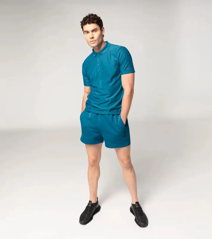 PORSCHE DESIGN Hexagon Polo Shirt Polokošile tričko s límečkem a knoflíčky se šestihranným vzorem modrá