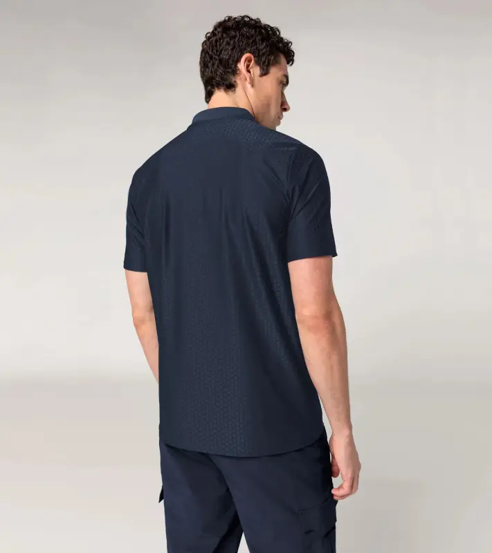 PORSCHE DESIGN Hexagon Polo Shirt Polokošile tričko s límečkem a knoflíčky se šestihranným vzorem tmavě modrá