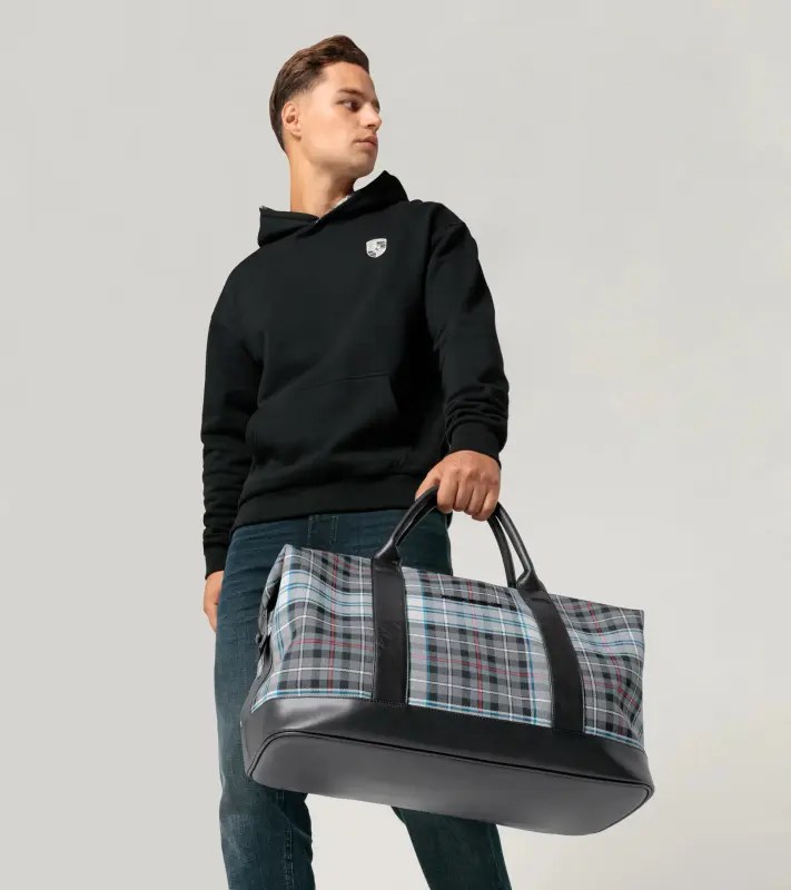 PORSCHE Heritage Weekender Bag 992 50Y Turbo Limited Edition Taška na cestování v ikonickém kostkovaném vzoru šedých odstínů
