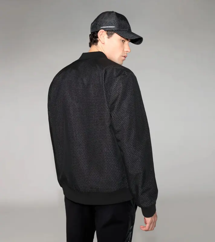 PORSCHE DESIGN Masterpiece blouson Bunda volnočasová sportovní na zip s šestiúhelníkovým vzorem černá