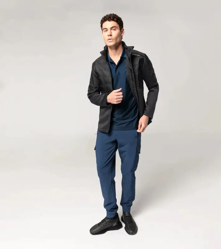 PORSCHE DESIGN Hybrid jacket Volnočasová bunda se stylovým vrstevním a vysokým límcem černá