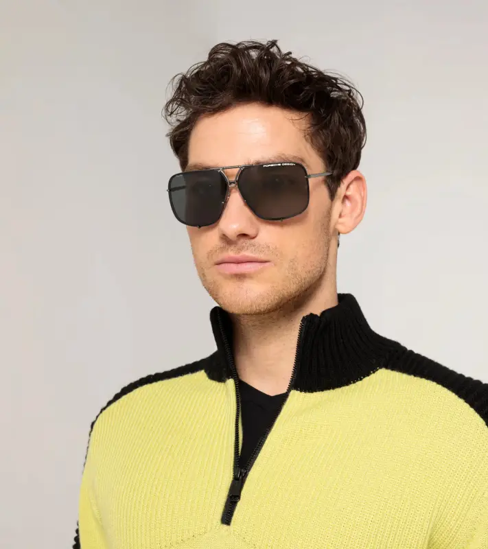 PORSCHE DESIGN Sunglasses P´8928 Turbonite Limited Edition Sluneční brýle Pilotky z titanu stříbrné s vyměnitelnými skly kouřové a zelené