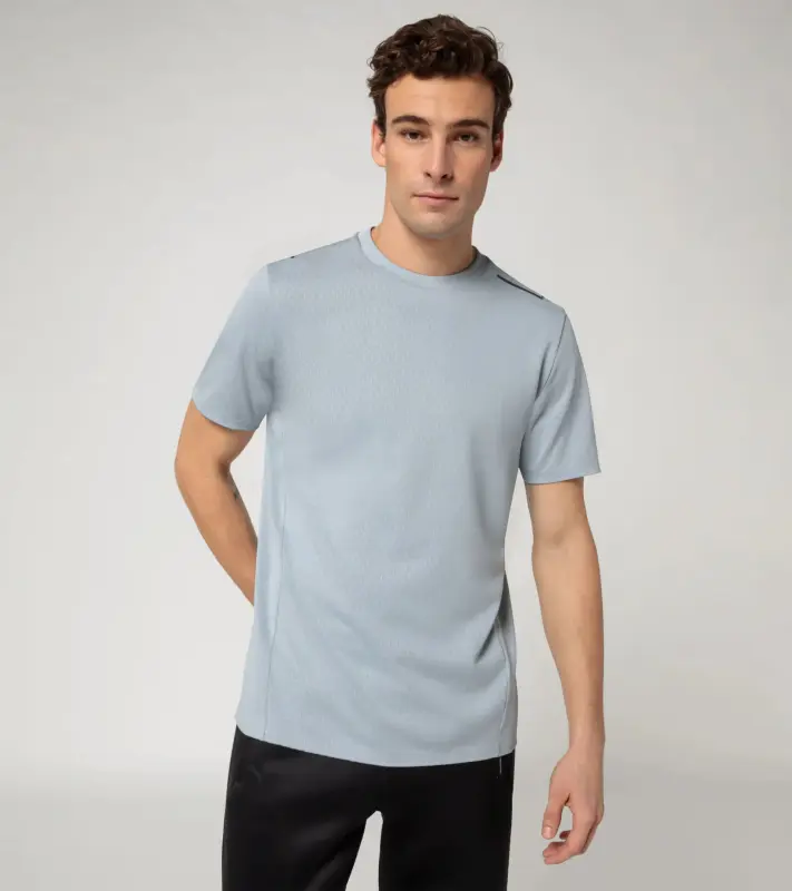 PORSCHE DESIGN Hexagon graphene T-shirt Tričko volnočasové sportovní s kulatým výstřihem logem a šestihranným vzorem světle šedá