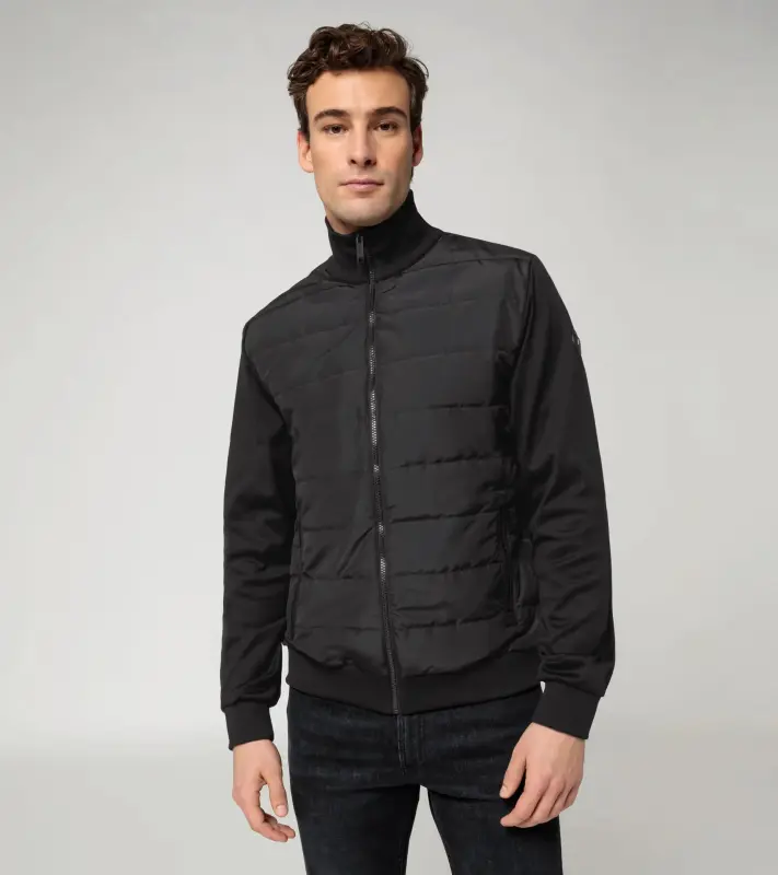 PORSCHE DESIGN Hybrid cardigan Mikina a rozepínací svetr na zip v jednom prošívaná ze dvou materiálů a úplety černá