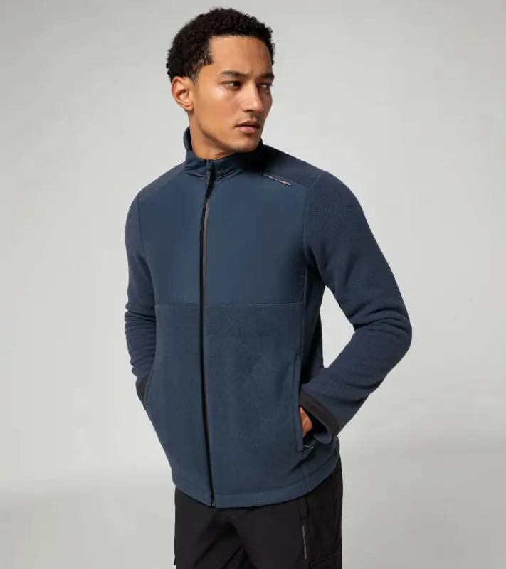 PORSCHE DESIGN Fleece midlayer jacket Bunda mikina flísová na zip s reliéfním vzorem hexagon tmavě modrá