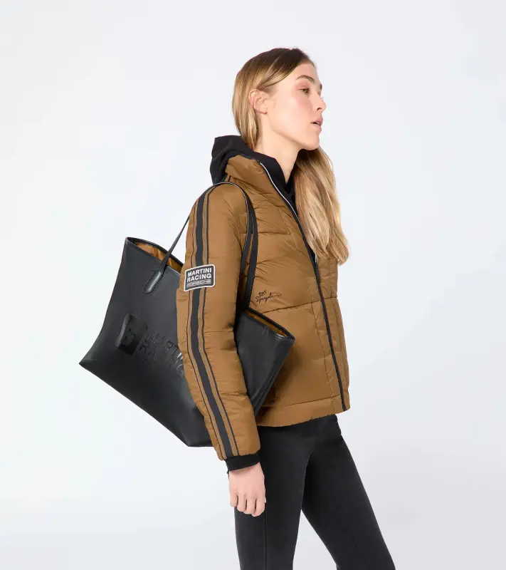 PORSCHE Shopper MARTINI RACING® Taška nákupní s kapsami na zip a koženými detaily černá