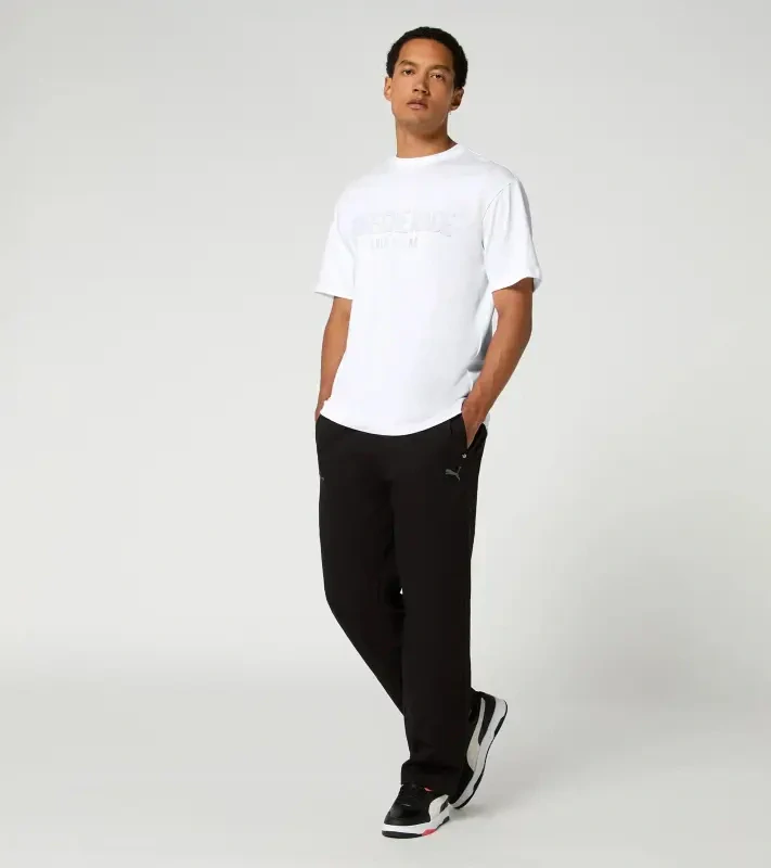 Porsche Race Americana T-Shirt Lifestyle Porsche Legacy x PUMA Tričko volnočasové s výstřihem ke krku bavlněné s reliéfním nápisem bílé