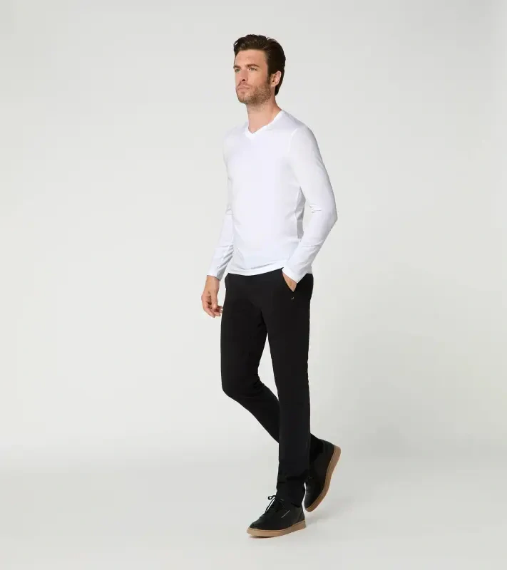 PORSCHE DESIGN Long-sleeve V-neck Shirt Tričko s dlouhým rukávem s výstřihem do V mírně elastické bílá
