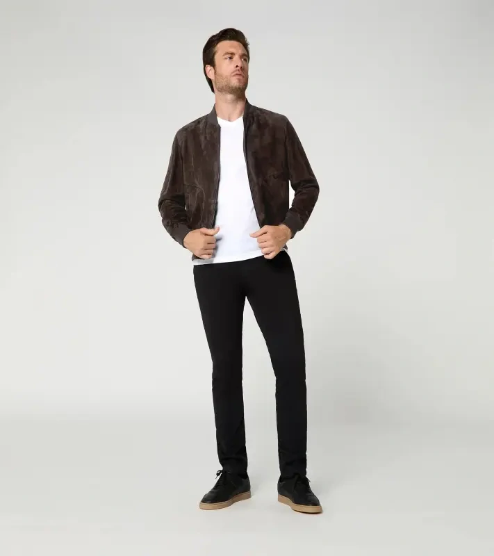 PORSCHE DESIGN Classic Leather Jacket Bunda kožená na zip s pleteným pasem a límcem tmavě hnědá