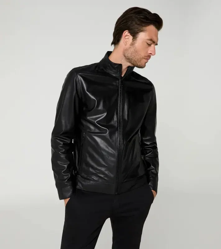 PORSCHE DESIGN Reversible Leather Jacket Bunda kožená oboustranná na zip voděodolná černá
