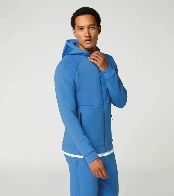 PORSCHE DESIGN Hooded Sweat Jacket Mikina na zip s kapucí decentními logy světle modrá