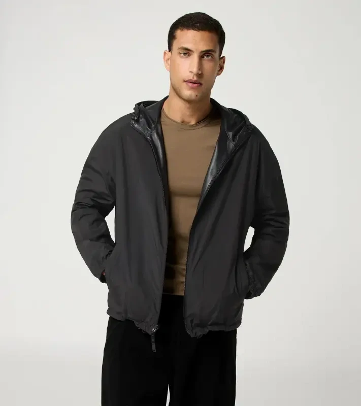 PORSCHE DESIGN Leather Jacket Orlando Bloom Special Edition Bunda kožená oboustranná s kapucí na zip voděodolná matná a lesklá černá