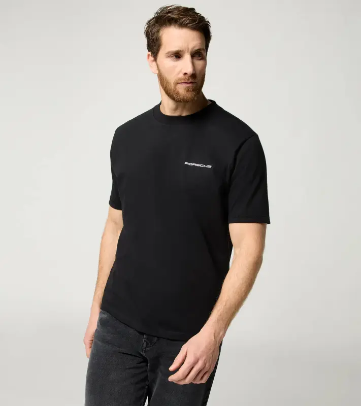 PORSCHE Unisex Retro T-shirt Fan Community Tričko ležérní s potiskem evokujícím devadesátky černá